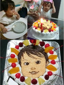 1歳誕生日の似顔絵ケーキ