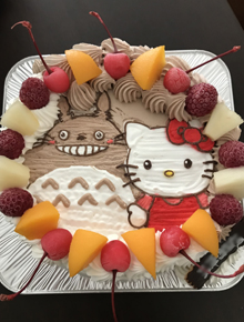 トトロとキティちゃんのイラストを描いた生クリームとチョコクリームのハーフケーキ 誕生日ケーキを最短3日でお届け キャラクターケーキ通販の キャラケーキ Com 検索結果