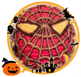 スパイダーマンの顔型立体キャラクターケーキ、ハロウィンケーキ