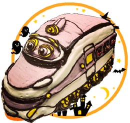 チャギントンの電車の立体キャラクターケーキ、ハロウィンケーキ